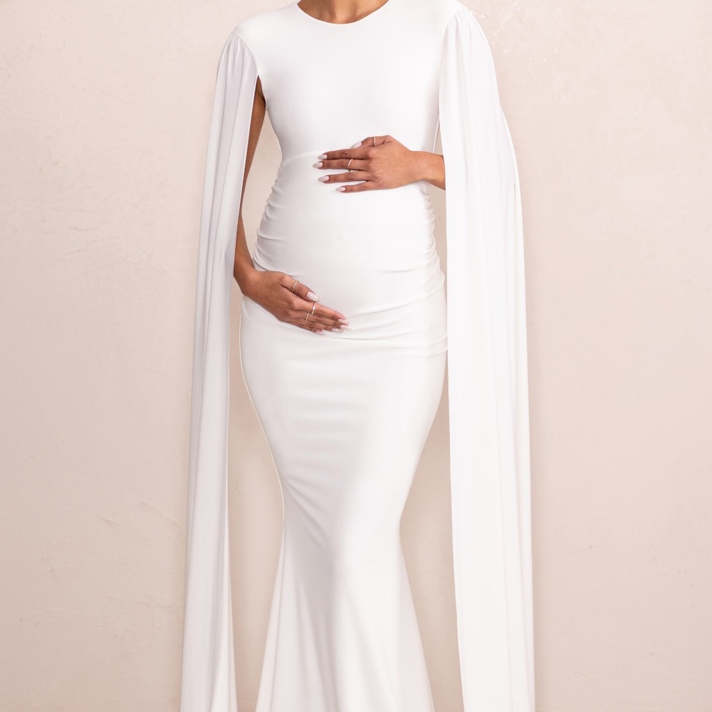 Maternity white dress with cape